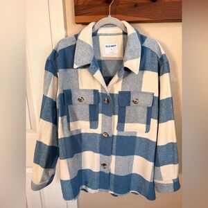 Old Navy Women's Blue and Cream Checkered Utility Jacket